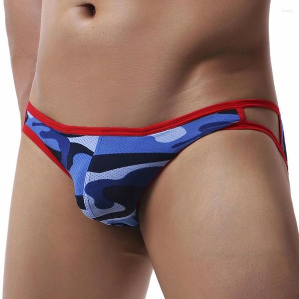 Underpants Men resmatam roupas íntimas pênis gays bolsa de biquíni biquíni curta malha baixa cintura sexy nylon homem camuflagem