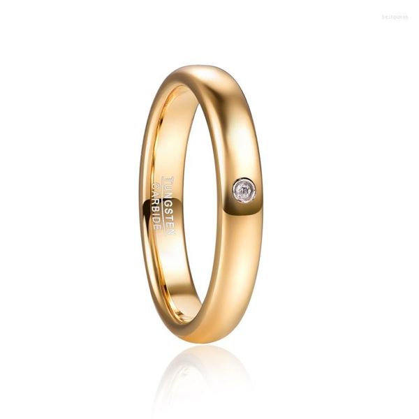 Eheringe 4mm Goldfarbe Zirkon Dome Wolfram -Carbid -Ringband für Männer Frauen Komfort Fit Engagement Schmuck