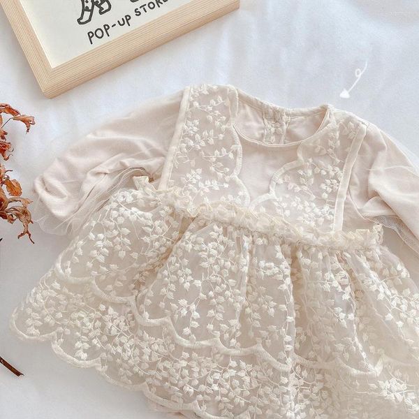 Mädchen Kleider Baby Vestidos Spitze Prinzessin Strampler Bodys Lange Ärmel Kleid Geboren Todder Infant Geburtstag Party Overalls