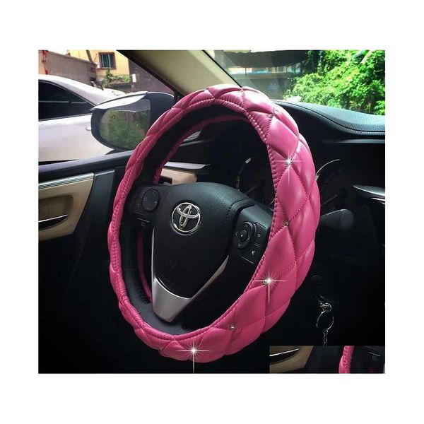 Capas do volante Aumohall Car Er para homens meninas presentes Shinny Crystal Black/Rosa/Vermelho PU Acess￳rios de couro PU 38cm 15 Drop Delivery Dhm43