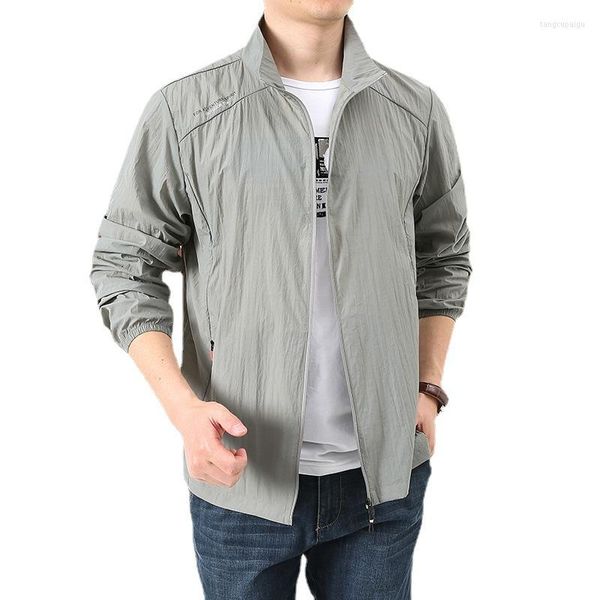 Jackets de jaquetas masculinas Mensagem de masculino verão fino rápido secagem respirável stand colar de colarinho bolso de bolso de esportes esportes roupas masculinas