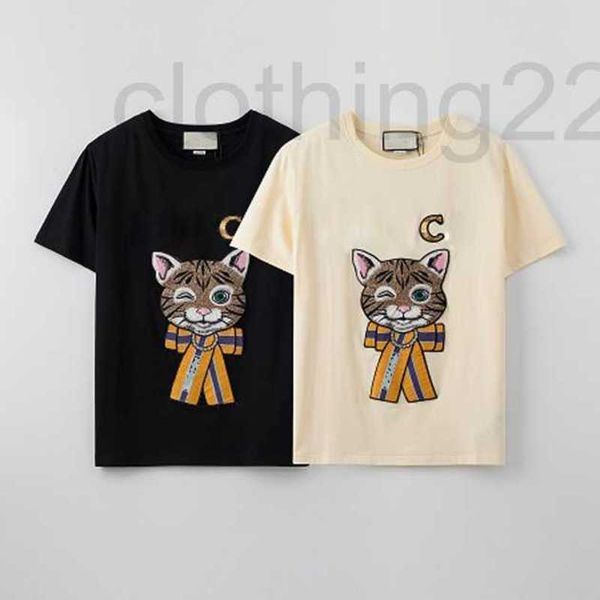 Tasarımcı Kadın Sequins T-Shirts Kızlar Karikatür Kedi Baskı Top Kadınlar Günlük Açık T-Shirt Gençlik Moda Kıyafetleri Tee Fil