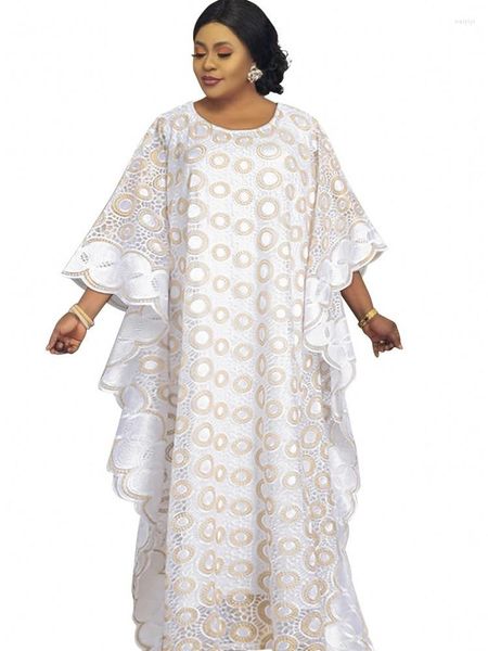 Abbigliamento etnico Abito africano 2 pezzi Abbigliamento donna Dashiki Abito lungo bianco con gancio a fiore Abito in pizzo cavo Africaine Femme