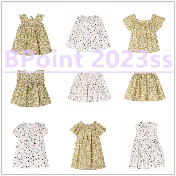 Vestidos de menina 2023 Primavera e verão New BP Mesma garota impressão amarela Floral Cotton Top Skirt camisa Z0223