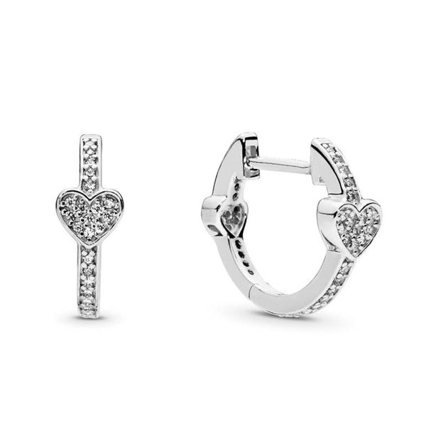 Pandora için Orijinal Kutu ile Pave Kalp Hoop Küpe 925 STERLING Gümüş Düğün Tasarımı Kadınlar için Takı Hediye CZ Elmas Küpe Seti