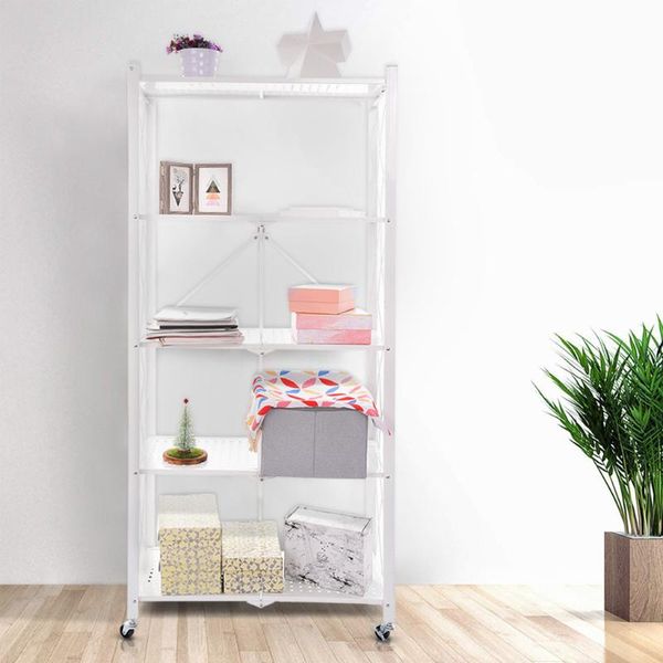 Organizzazione per la conservazione della cucina Scaffale a 5 strati Carrello multifunzione Scaffalatura Organizzatore Pieghevole Frigorifero Spacco laterale con ruote per il bagno