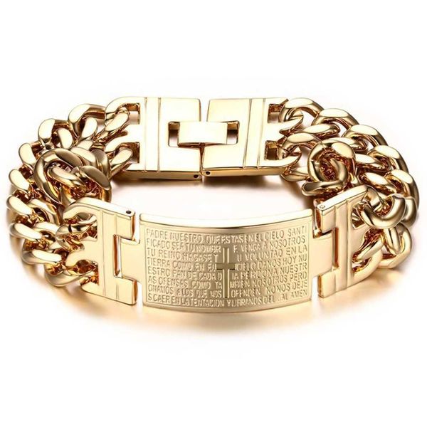 Link Cadeia Moda Menina Men 316L Aço inoxidável Bracelet Gold Gold Men's Scripture Bracelet Brangelet Brangelet Jóias G230222