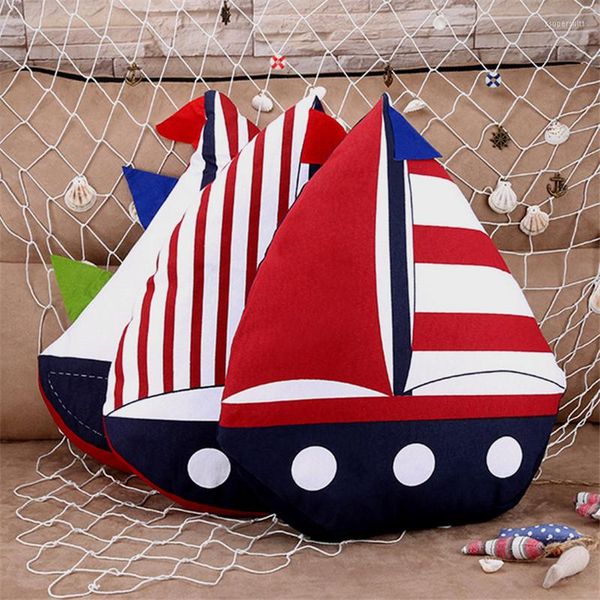 Kissen 40 cm Segelboot-Form Baumwolle Leinen Mediterraner Stil Sofa Kinder Geburtstagsgeschenk Schlafzimmer Dekor