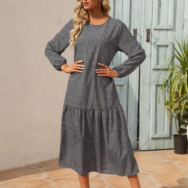 Casual Kleider Langarm Rundhals Plaid Rüschen Lose Kleid Kleidung Für Schwangere Frauen