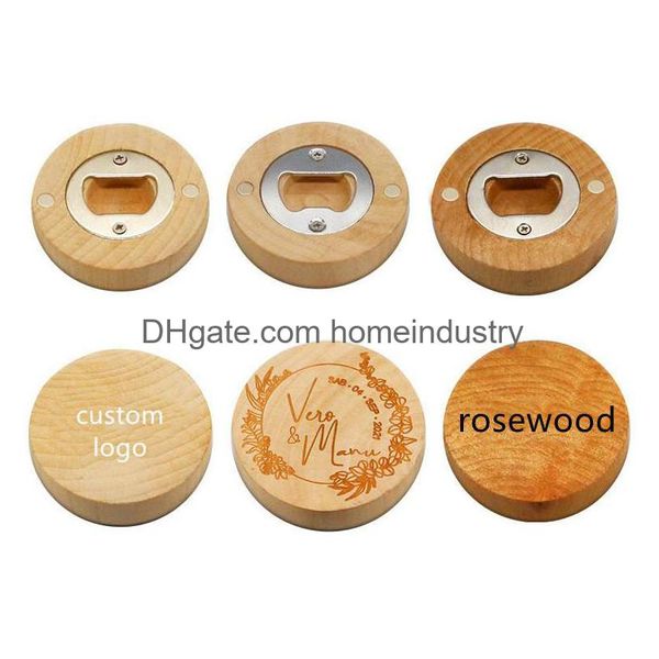 Apriscatole Logo personalizzato all'ingrosso Apribottiglie di vino naturale Mini magneti per frigorifero in legno vuoto Birra per consegna domestica Drop Home Gard Dhgmc