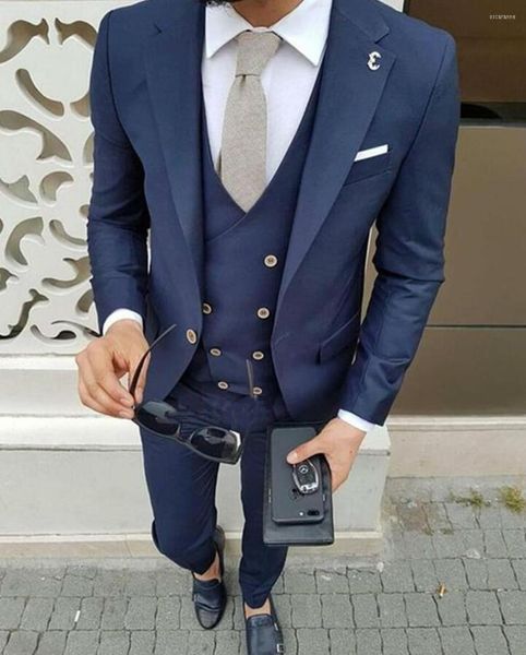 Ternos masculinos 2023 Vintage Men Classic Suit Navy Champagne Gray Smoking Masculino Banquet Casamento Prom Terno (calças de colete Blazer)