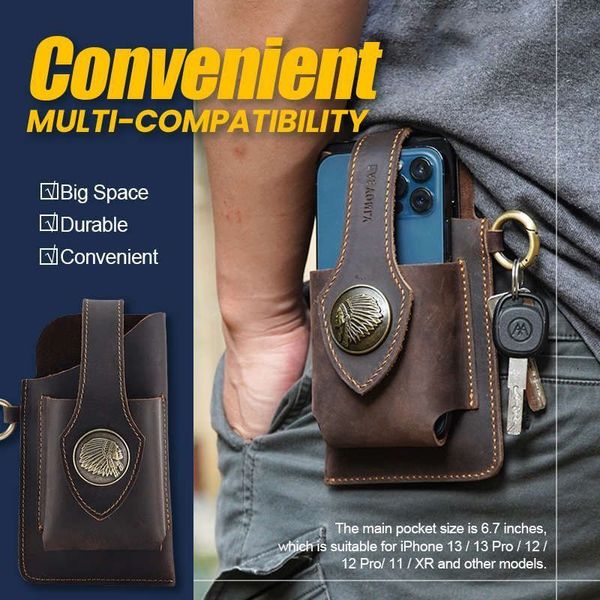 Tasche Organizer Vintage Leder Gürtel Taille Tasche Pack Männer Taktische Multifunktions Holster Tragbare Schlüsselhalter Handy Zigarette Werkzeuge Fall 230223