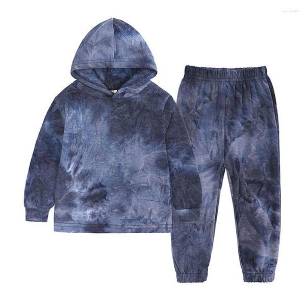 Set di abbigliamento Vestiti per ragazze Felpa Autunno/inverno Stile sportivo Felpa con cappuccio per ragazzi Pantaloni per bambini con cappuccio a maniche lunghe Tie-Dye Tuta in due pezzi