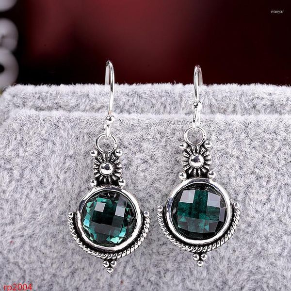 Brincos de garanhão KJJeaxcmy Boutique Jeia S925 Prata esterlina Antigo Antigo Corte de Corte Feminino Cristal Verde