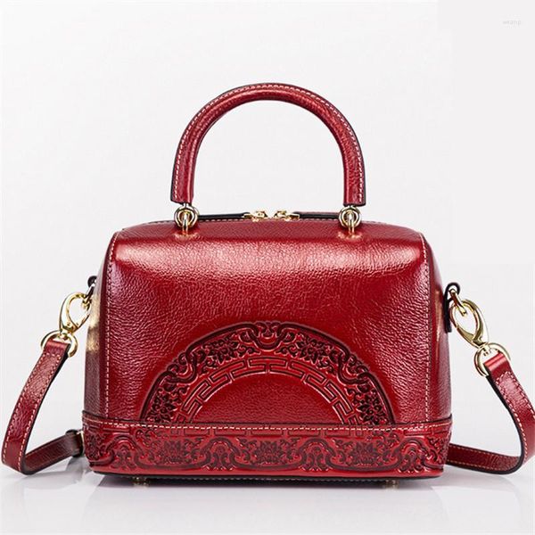 Сумки для плеча красные женщины этнические сумочки ретро -настоящая кожаная модная сумка для кроссбак