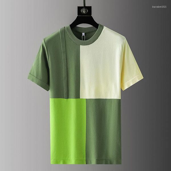 Camisetas masculinas 2023 Summer Luxo europeu de luxo de luxo curto Camiseta masculina Round Neck Fashion Color Combinando meio de ponta de ponta