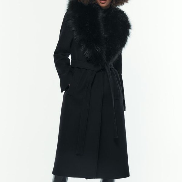 Damenjacken, modische Kleidung, europäischer und amerikanischer Street-Style, Schleifengürtel, schwarzer Wollmischungsmantel, lange Jacke 230223