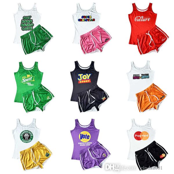 Оптовые женщины Женщины шорты Тректы с 2 частями Set Set Summer Fashion Sweathirt Slim Hethabless Fitness Yoga наряды