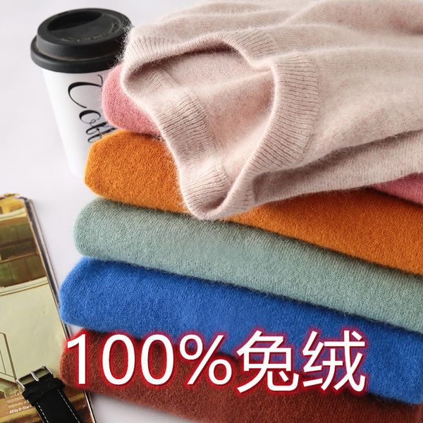 Camisetas masculinas ao ar livre, mantendo o suéter de lã de coelho puro etono e inverno de manga comprida tricô casaco casual top 230223