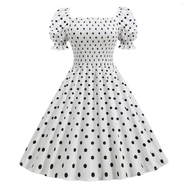 Casual Dresses Polka Dot Hohe Taille Pin Up Kleid Sommer Frauen Vintage Hepburn 50er Jahre Rockbility Robe A-Line Party Vestidos