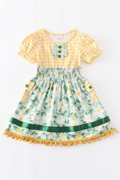 Mädchenkleider Girlymax Sommer Baby Mädchen Kinder Kleidung Milch Seide Rüschen Blumendruck Donuts Kleid Knielang Kurzarm