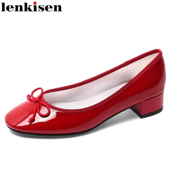 Kleidschuhe Lenkisen Französisch Romantische Vitage Kuhleder Runde Zehe Schmetterlingsknoten Süßes Ballett Med Square Heels Slip auf Frauen Pumps L59 230223