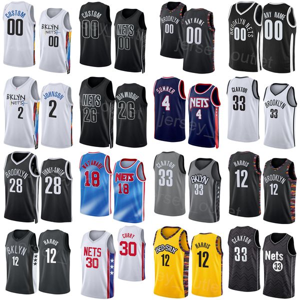 Bedrucktes Herren-Jugend-Basketballtrikot von Edmond Sumner, 4 Mikal Bridges, 1 Cameron Johnson, 2 Dorian Finney-Smith, 28 Spencer Dinwiddie, Cameron Thomas, Joe Harris, Patty Mills