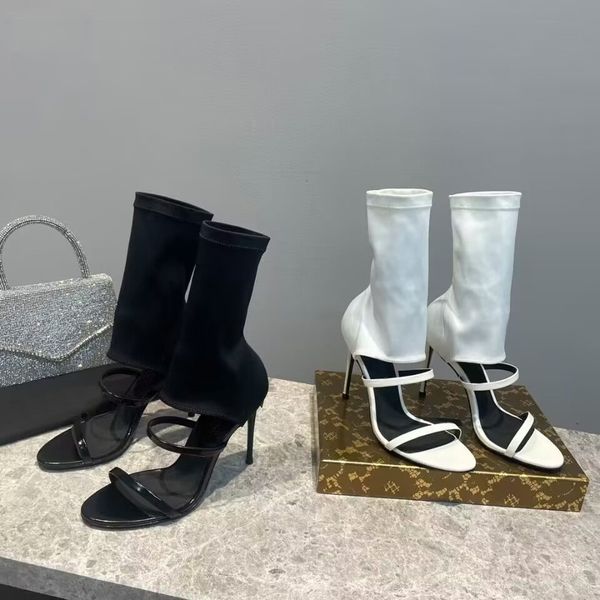 Женские сандалии, модные кружевные кожаные сапоги на высоком каблуке, роскошные туфли для шоу, вечеринки, свадьбы, платья, размер 35-42