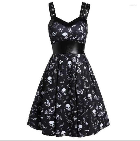 Casual Kleider Frauen Elegante Vintage Gothic Schädel Druck Kleid 50er Jahre Rockabilly Abend Party Plus Größe Halloween Punk Vestidos