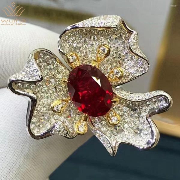 Ringos de cluster wuiha 9k sólido ouro branco 3ex VVs oval 3,53ct grc ruby ​​alto carbono diamante anel de casamento para mulheres gotas de presente