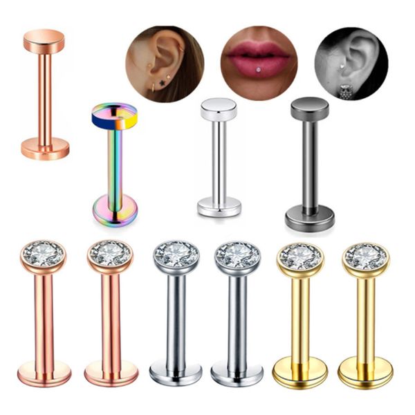 Edelstahl-Nasenohrstecker mit Diamant-Körperpiercing-Lippenknorpelstecker für Männer und Frauen