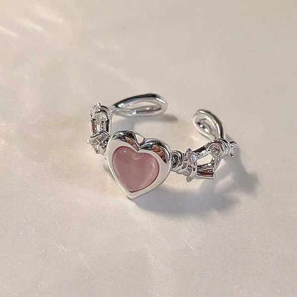 Anéis românticos fofos rosa coração anel de moda coreana jóias de jóias ajustáveis ​​ANILLOS ANTERNOXIDANTES ACESSÓRIOS DE PRESENTE GRÁTIS Z0223