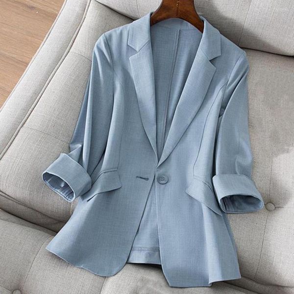 Ternos femininos Jaqueta feminina de terno chique com bolsos Blazer de cor sólida coreana Jackets casuais para sair