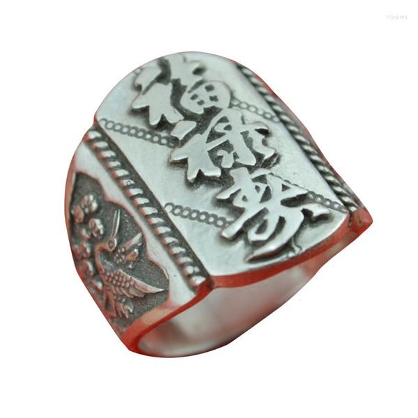 Anelli di cluster S999 Sterling Silver Man Ring Good Luck/ Prosperous Career/ Health and Longevity Regali Wide Versionering dominante