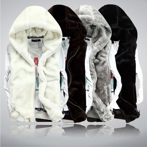 Männer Westen Winter Korallen Samt Hoodie Dicken Mantel Weste Mode Paar Ärmellose Weste Warme Casual Kapuze Jacke für 230223