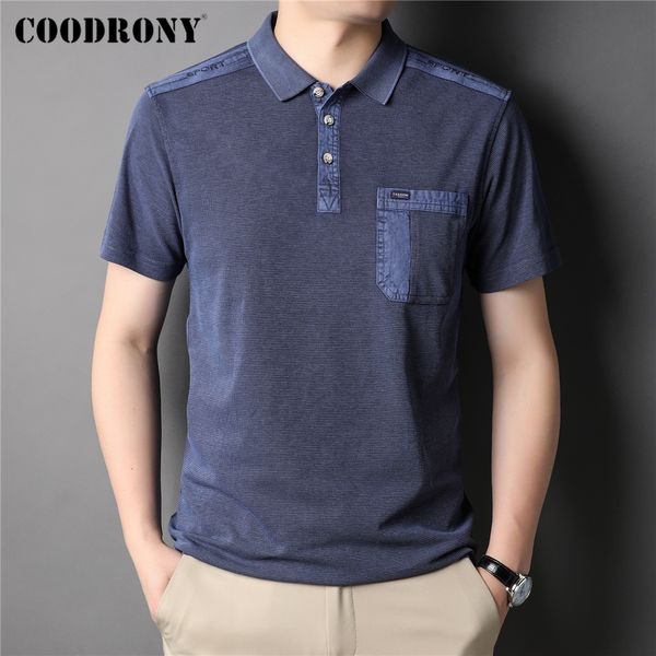 Erkek Polos Coodrony Marka Yaz Yaz Varış Gerçek Cep Kısa Kol Polo-Shirt Erkekler Giyim Pamuk İş Gündelik T-Shirt Homme Z5170S 230223