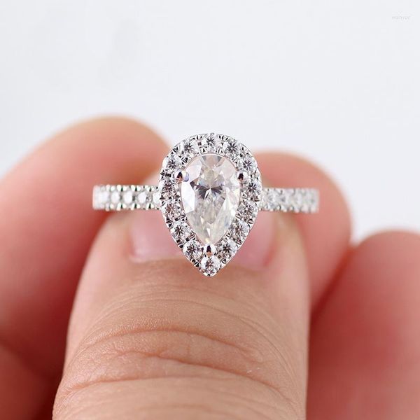 Cluster Rings Vvs1 de Color Pear Cut Moissanite Diamond Stone 1 6,5 мм 18K золотой кольцо для девушки