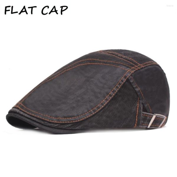 Berets FLAT CAP Herren Baskenmütze Baumwolle Patchwork Peaked Black Visiere Männlicher britischer Stil Vintage Sboy Driving Cabbie Hats für Männer