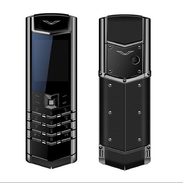 Разблокированный 2G GSM BAR Сотовый телефон роскошные высококачественные металлические подписи мобильные телефоны ручной работы с двойной сим -картой камера мобильного телефона Bluetooth mp3 FM Радио Бесплатное кожаное чехол