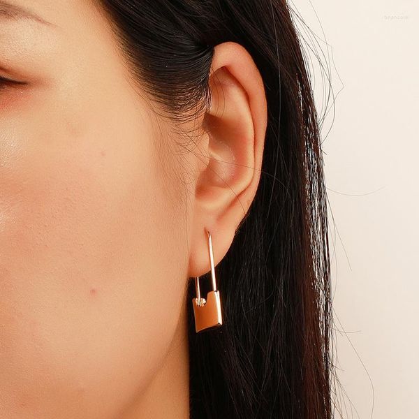 Hoop Ohrringe Chic übertriebener Schloss Anhänger für Frauen Gold Silber Farbe Geometrische Vorhängeschloss Schnalle Ohrringe Juwely Geschenk