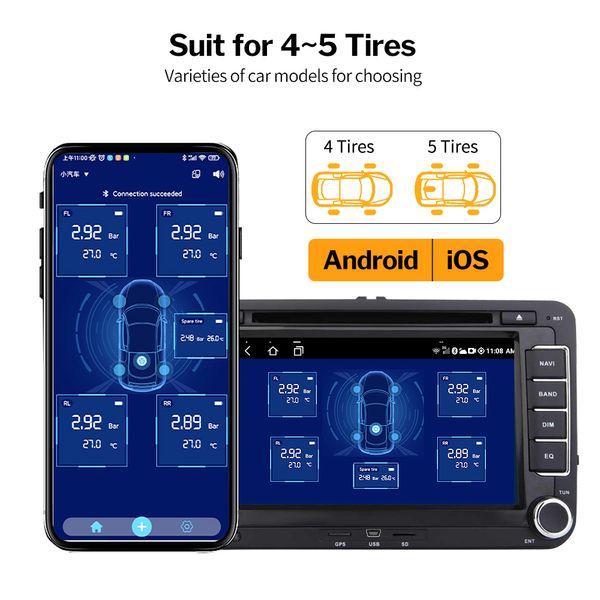 Auto TPMS Android iOS Reifendruckkontrollsystem Ersatzreifen Interner externer Sensor BLE TMPS