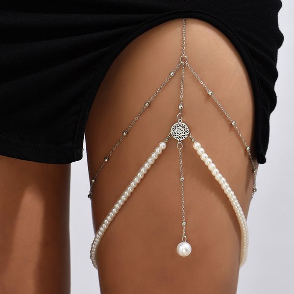 Festliche, vielseitige, mehrlagige Perlen-Beinkette, sexy, superglänzende Volldiamant-Körperkette, langer Damenschmuck, Gold- und Silber-Beinketten, 2 Stück/Packung