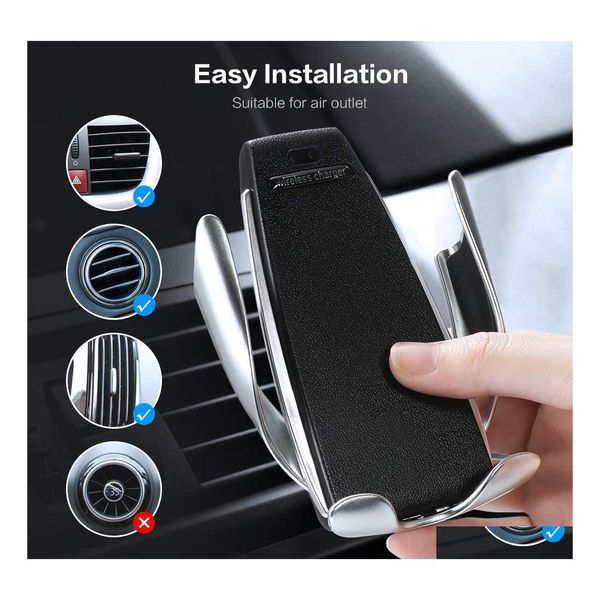 Carregador de carro S5 qi sem fio 10W Carregamento r￡pido Sensor Smart Phone Phone Cell Matic Mount Mount Drop Deliver