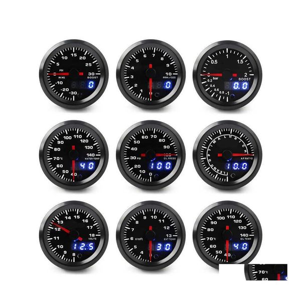 Andere Autoelektronik 2 52 mm 7 Farben LED Dual Display Boost Wasser Öl Temp Druck Voltmeter Luft Kraftstoff Verhältnis EGT Tachometer Auto Ga Dhygh