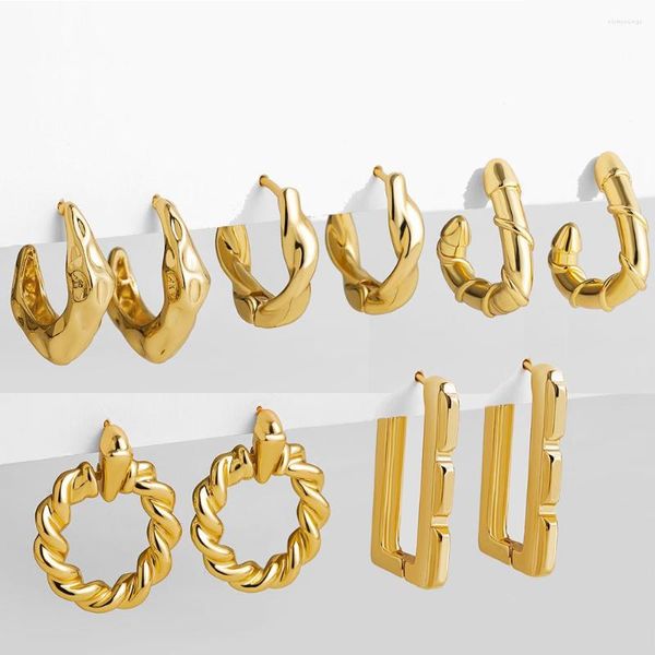 Серьги обручи минималистские геометрические металлические кованые проволоки для женщин для женщин с золотым покрытием из висящего круга Huggie Модные украшения