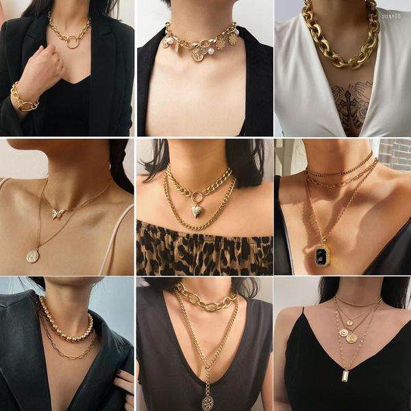 Catene est Multilayer Fashion Hip Hop Hop Long Chain Necklace Women Men Gifts Lock Coin Coin Coin Coin Accessori Accessori gioielli