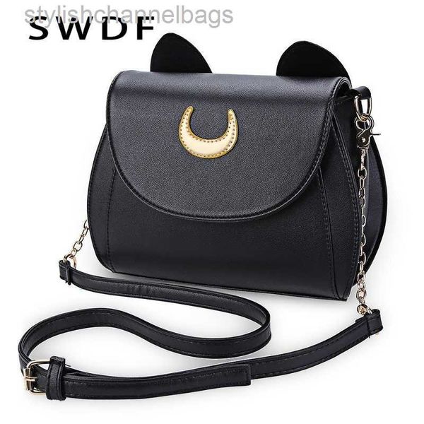 Totes SWDF Summer Sailor Moon Borsa a mano da donna Borsa a tracolla a catena a forma di gatto Luna nera Borsa a tracolla da donna in pelle PU 0223/23