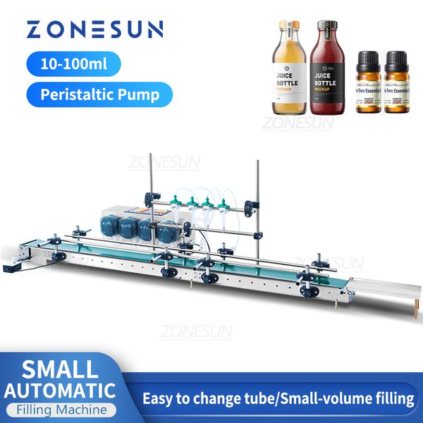 Zonesun Pequena linha de produção Máquina de enchimento líquido Bomba peristáltica transportadora garrafa jarra de jarra de água suco de água zs-dtpp100c4
