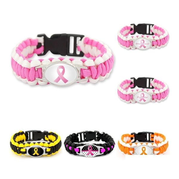 Braccialetti con ciondoli Moda Nastro rosa Cancro al seno Combattente Consapevolezza Braccialetti all'aperto Braccialetto per donna Uomo S Sport Dhcey