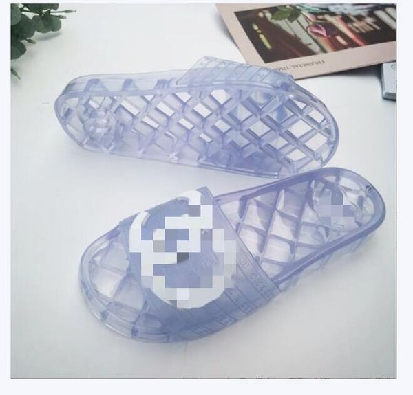 Frauen Designer Hausschuhe Transparent PVC Gelee Sandalen Damen Brief Gedruckt Luxus Sommer Slipper Slides Silikon Dame Flip Flops Flache Schuh Turnschuhe Größe 35-42 C68